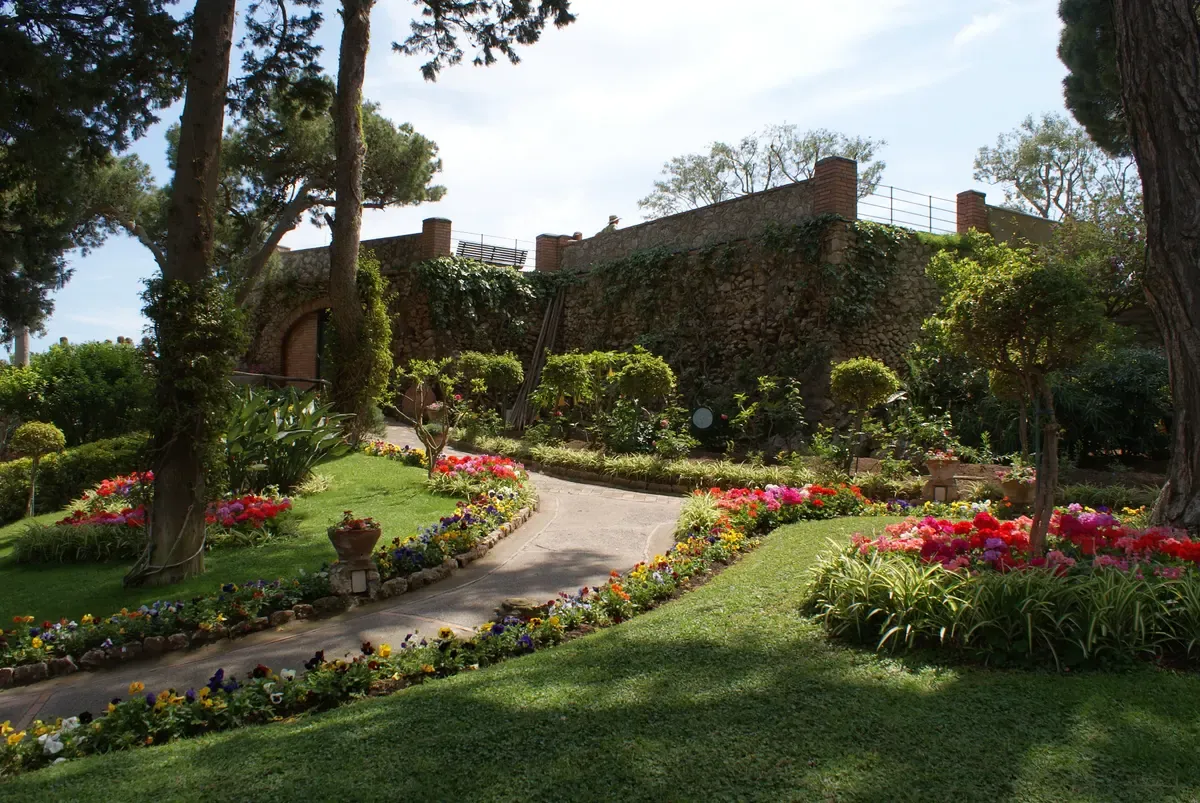 Gardens of Augustus terraces above the sea on Capri visited during free time between boat tours, Italy