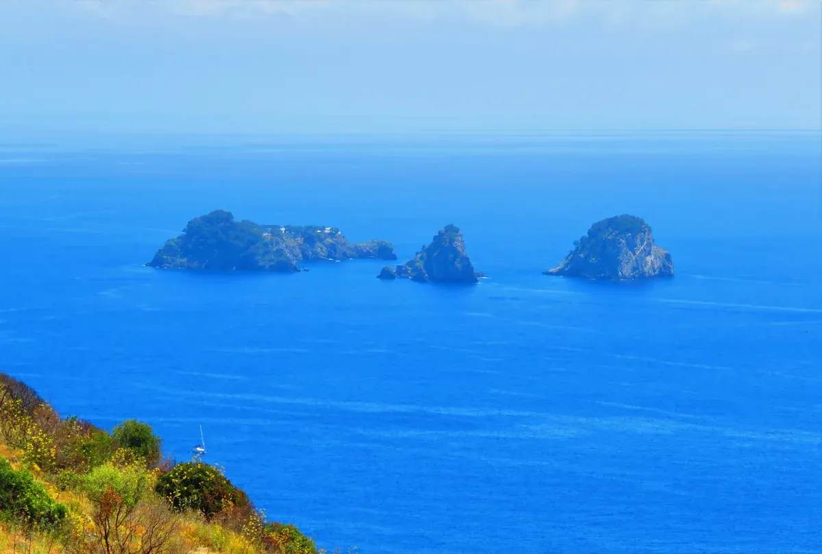 The Li Galli islands off the Amalfi coast passed on the boat crossing between Positano and Capri, Italy